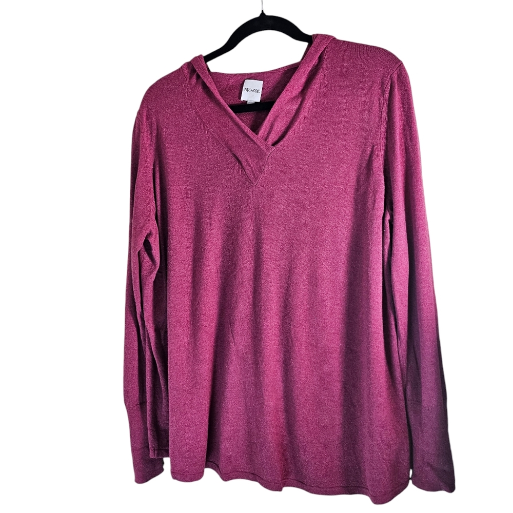 Nic + Zoe womens long sleeve pullover hooded sweater fuchsia size XXL